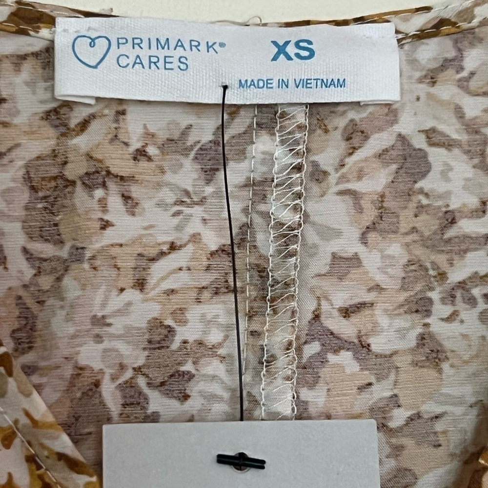 🛍️ Primark Cares Women Floral Tan Midi Dress XS Boho Cottagecore Indie Casual - Picture 11 of 16